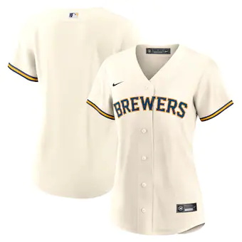 womens nike cream milwaukee brewers home blank replica jers